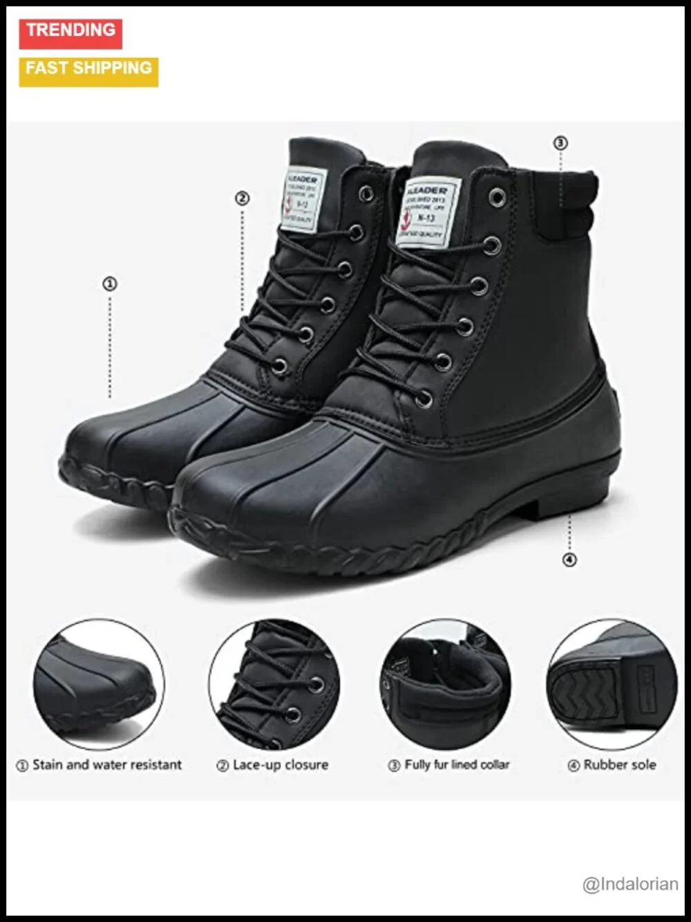 Men's Insulated Fur Lined Duck Boots Waterproof Winter Snow Boots Mid-Calf